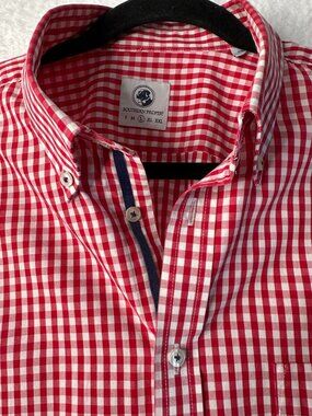 Southern Proper Goal Line Gingham Check Shirt Red White Button Down Long Sleeve